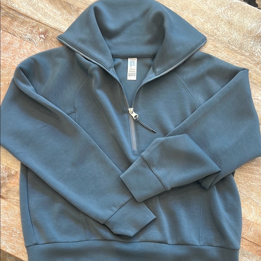 SPANX Blue Zip Up Sweater Soft Casual Fit